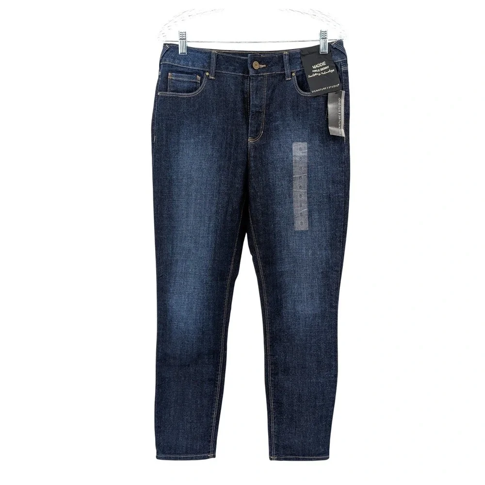 Signature Studio Maddie Ankle Skinny Jeans Size 8 Dark Wash Stretch‎ Minimalist